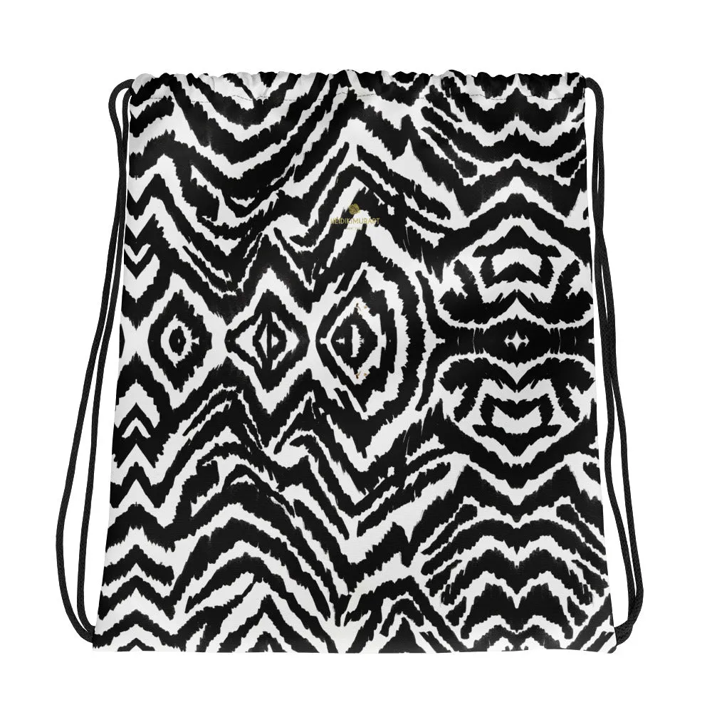 Modern Zebra Animal Print White Black Travel 15”x17” Drawstring Bag- Made in USA/EU