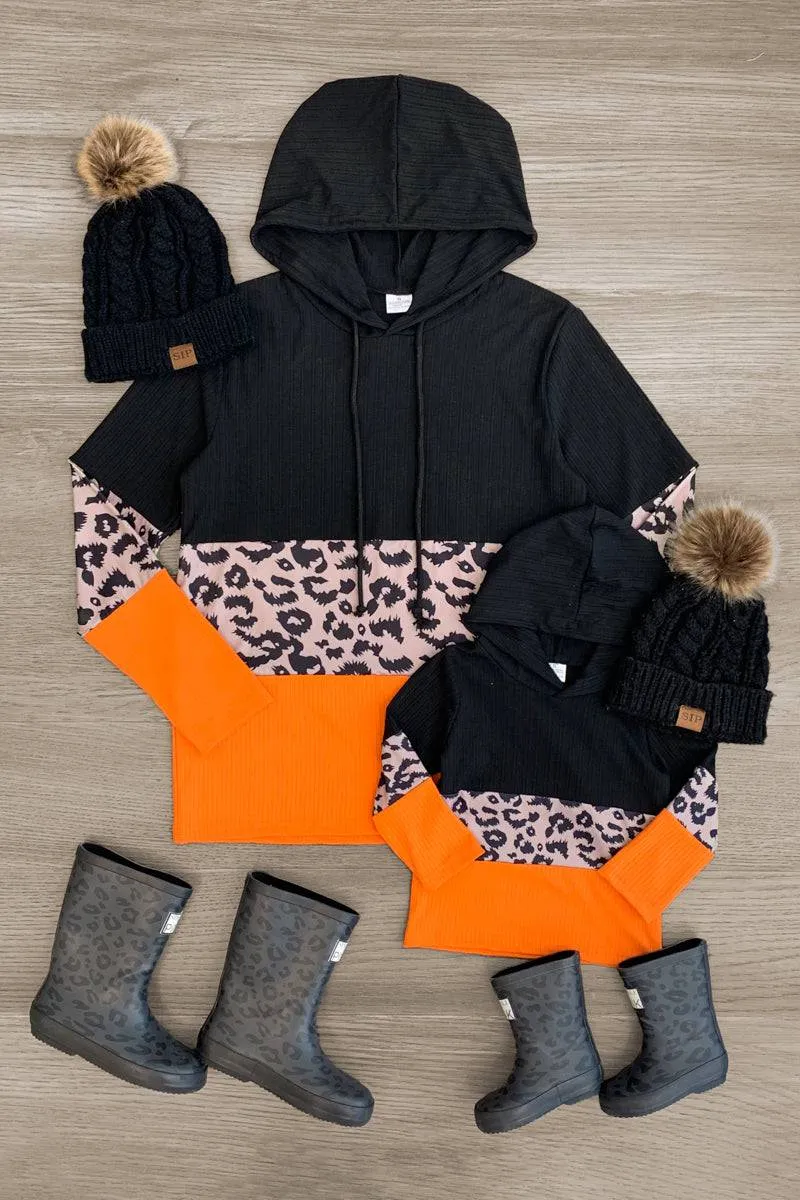 Mom & Me - Black & Orange Leopard Hoodie