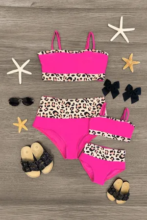 Mom & Me - Hot Pink Leopard Bandeau Bikini