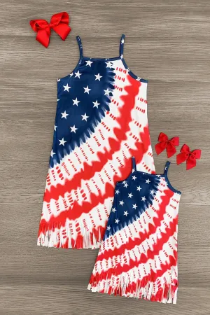 Mom & Me - Patriotic Tie Dye Fringe Dress