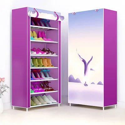 Multi-layer Non-woven Cloth Fabric Dustproof Shoe Cabinet Folding Portable DIY Assembly Metal Shoe Rack Home Shoes Storage Rack