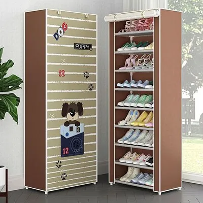 Multi-layer Non-woven Cloth Fabric Dustproof Shoe Cabinet Folding Portable DIY Assembly Metal Shoe Rack Home Shoes Storage Rack