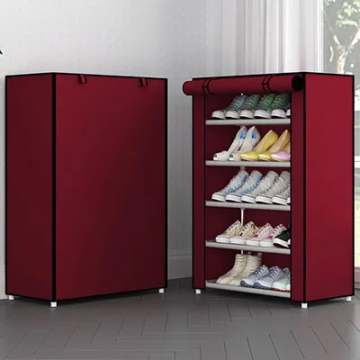 Multi-layer Non-woven Cloth Fabric Dustproof Shoe Cabinet Folding Portable DIY Assembly Metal Shoe Rack Home Shoes Storage Rack