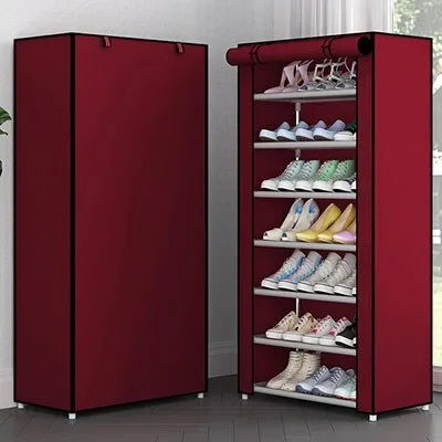 Multi-layer Non-woven Cloth Fabric Dustproof Shoe Cabinet Folding Portable DIY Assembly Metal Shoe Rack Home Shoes Storage Rack