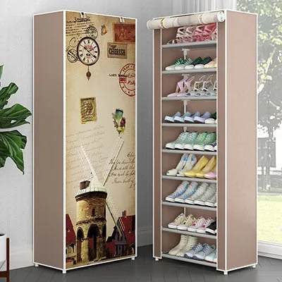 Multi-layer Non-woven Cloth Fabric Dustproof Shoe Cabinet Folding Portable DIY Assembly Metal Shoe Rack Home Shoes Storage Rack