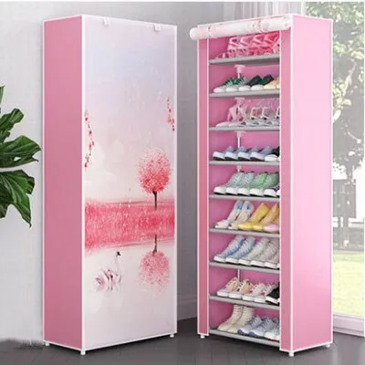 Multi-layer Non-woven Cloth Fabric Dustproof Shoe Cabinet Folding Portable DIY Assembly Metal Shoe Rack Home Shoes Storage Rack