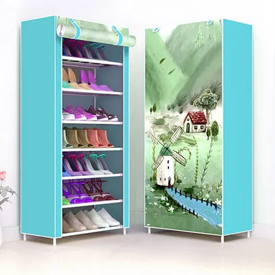 Multi-layer Non-woven Cloth Fabric Dustproof Shoe Cabinet Folding Portable DIY Assembly Metal Shoe Rack Home Shoes Storage Rack