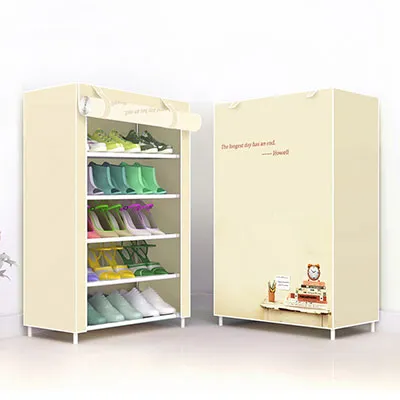 Multi-layer Non-woven Cloth Fabric Dustproof Shoe Cabinet Folding Portable DIY Assembly Metal Shoe Rack Home Shoes Storage Rack