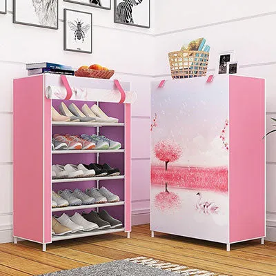 Multi-layer Non-woven Cloth Fabric Dustproof Shoe Cabinet Folding Portable DIY Assembly Metal Shoe Rack Home Shoes Storage Rack