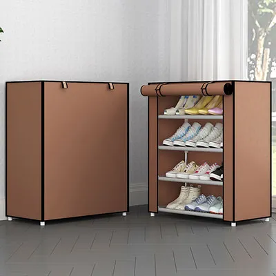 Multi-layer Non-woven Cloth Fabric Dustproof Shoe Cabinet Folding Portable DIY Assembly Metal Shoe Rack Home Shoes Storage Rack