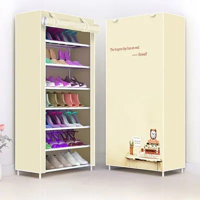 Multi-layer Non-woven Cloth Fabric Dustproof Shoe Cabinet Folding Portable DIY Assembly Metal Shoe Rack Home Shoes Storage Rack