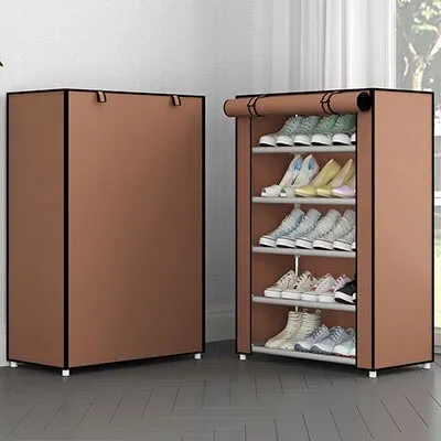 Multi-layer Non-woven Cloth Fabric Dustproof Shoe Cabinet Folding Portable DIY Assembly Metal Shoe Rack Home Shoes Storage Rack