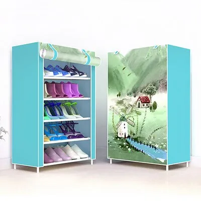 Multi-layer Non-woven Cloth Fabric Dustproof Shoe Cabinet Folding Portable DIY Assembly Metal Shoe Rack Home Shoes Storage Rack