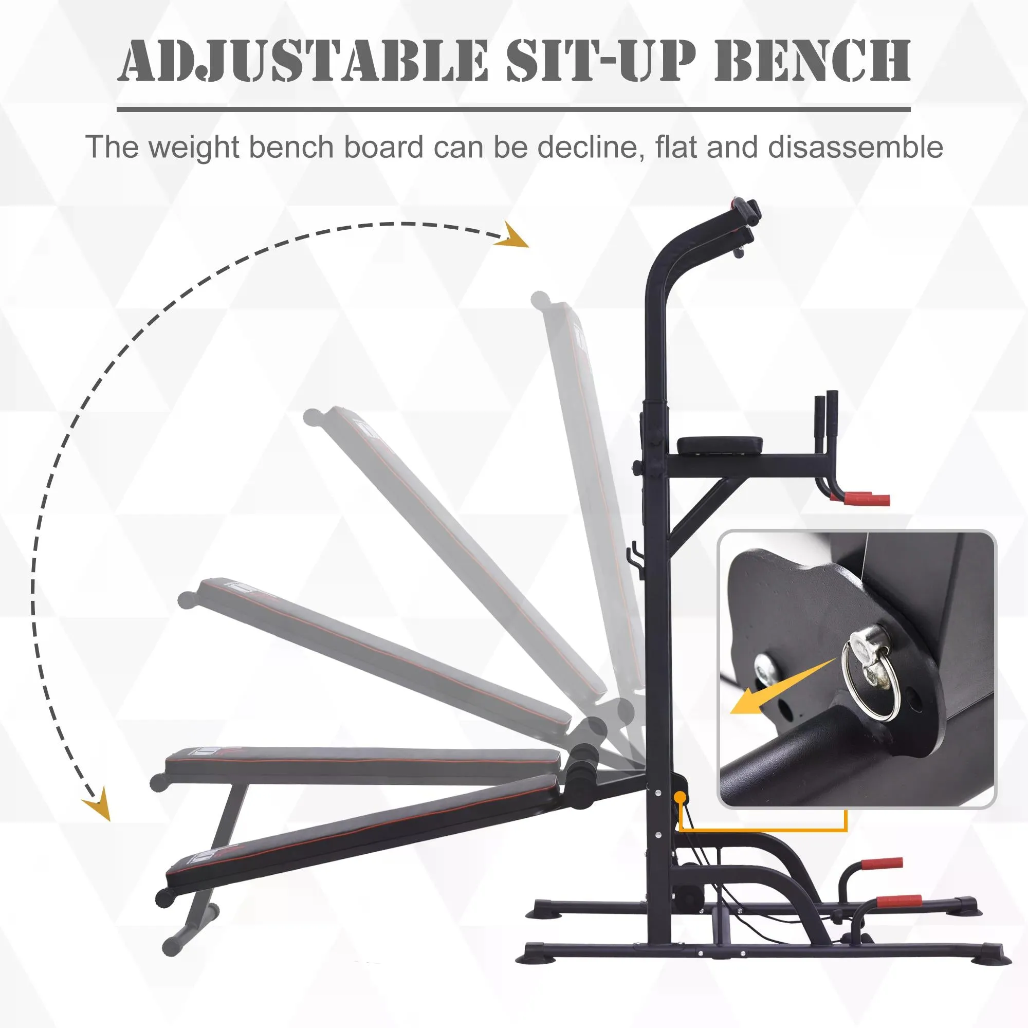 Multifunction Power Tower Home Workout Dip Station w/ Sit-up Bench Push-up Bars and Tension Ropes Fitness Equipment Office Gym Training