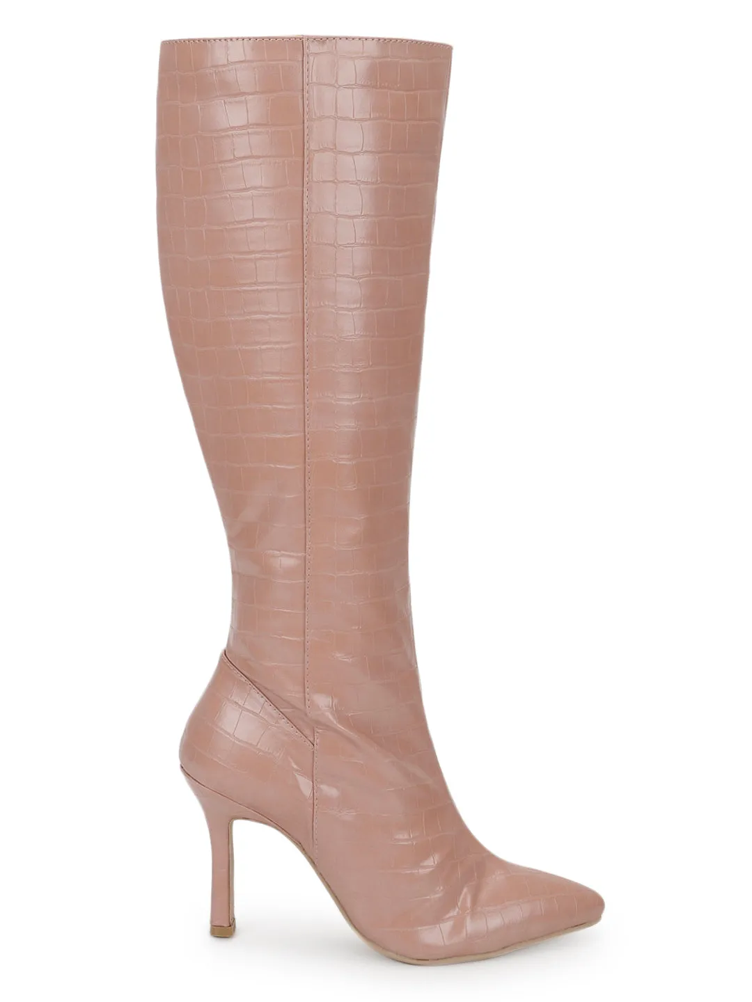 Nude Croc PU Stiletto Long Boots (TC-ST-1289-NUDCROC)