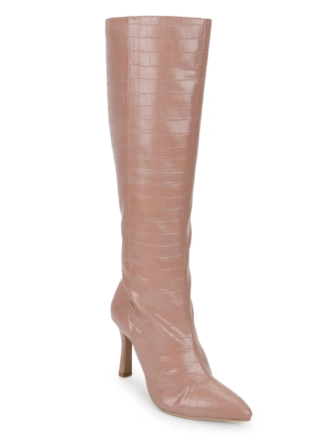 Nude Croc PU Stiletto Long Boots (TC-ST-1289-NUDCROC)