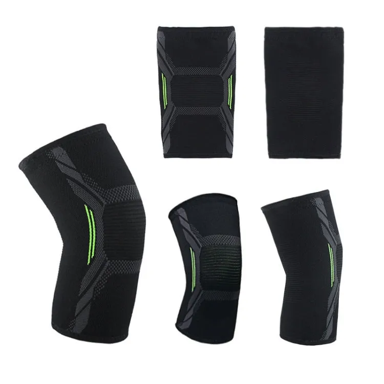 Nylon Sports Protective Gear Four-Way Stretch Knit Knee Pads, Size: L(Dark Green)