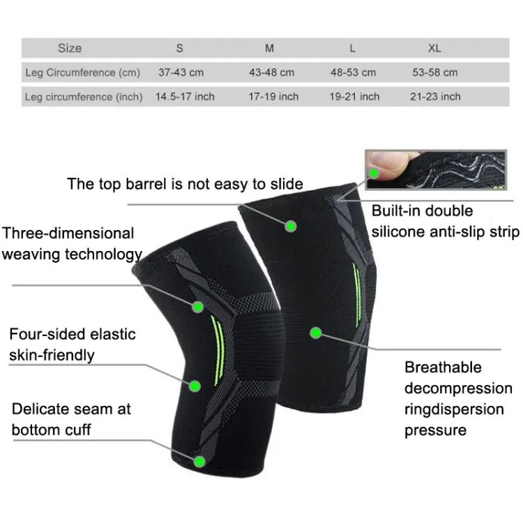 Nylon Sports Protective Gear Four-Way Stretch Knit Knee Pads, Size: L(Dark Green)