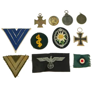 Original German WWI & WWII Medal and Insignia Lot Featuring 1914 EK2 - 11 Items