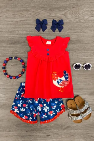 Patriotic Chicken Floral Short Set