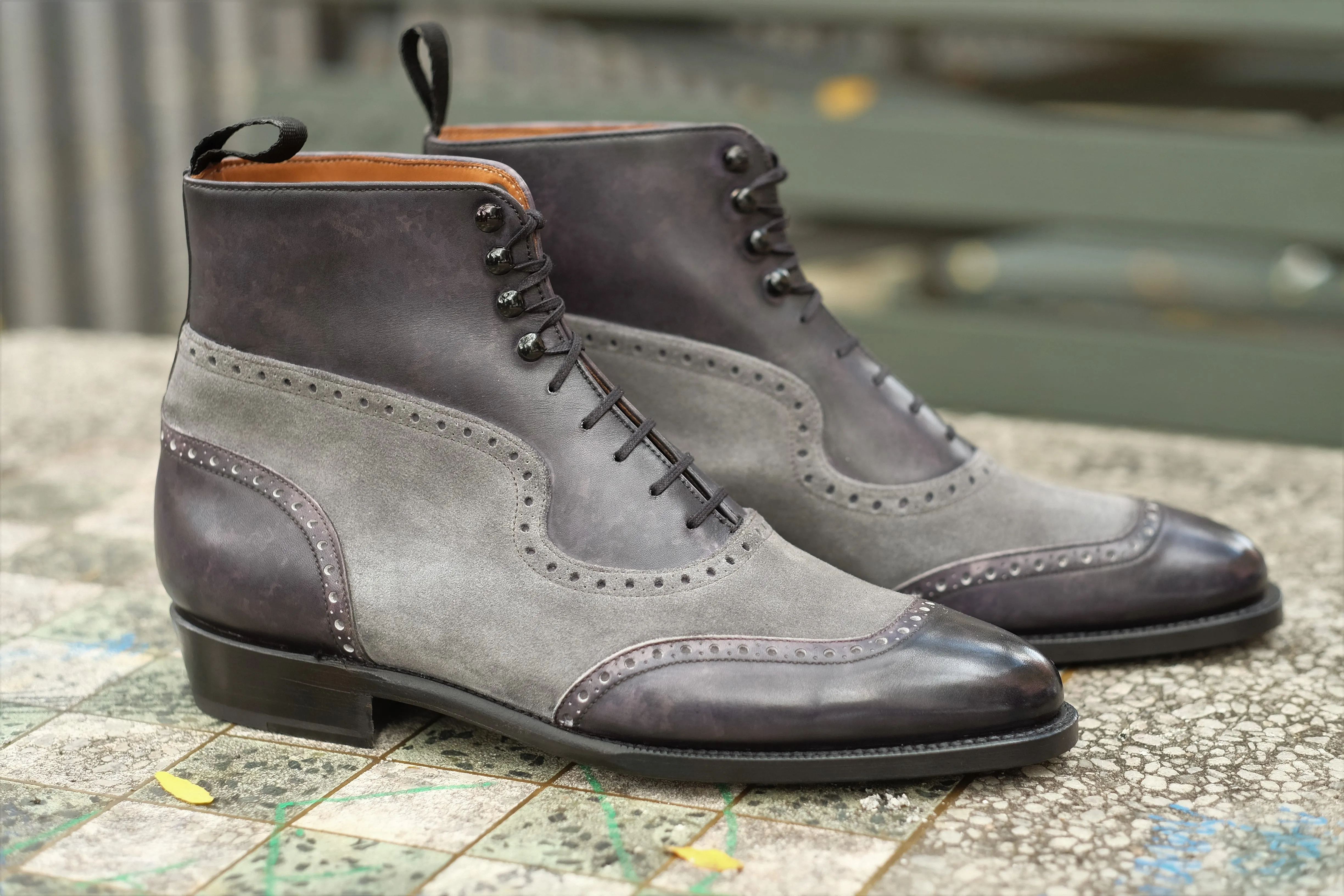 Pinehurst - MTO - Black Marble Patina / Light Grey Suede - TMG Last - Single Leather Sole