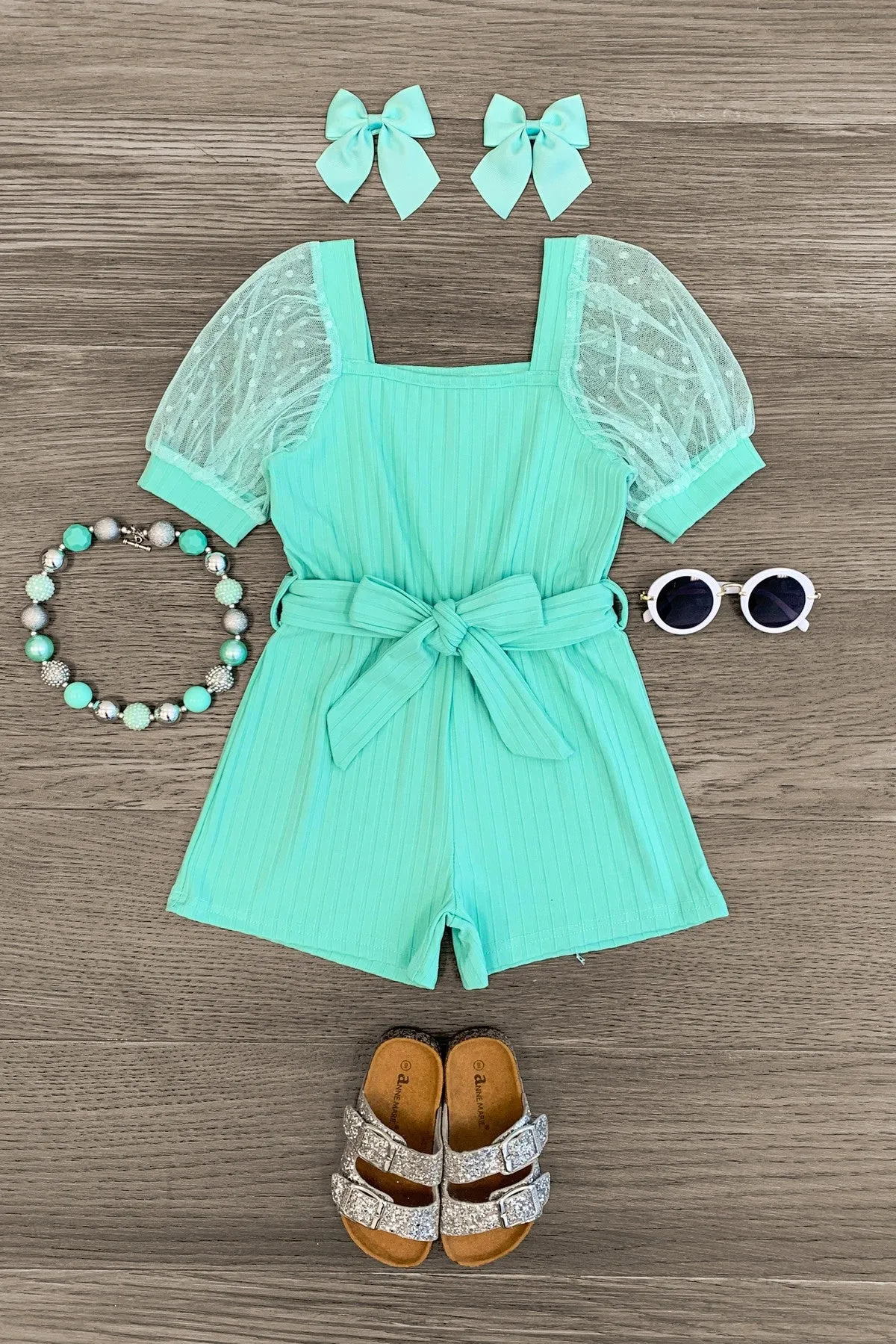 Polka Dot Tulle Puff Sleeve Romper