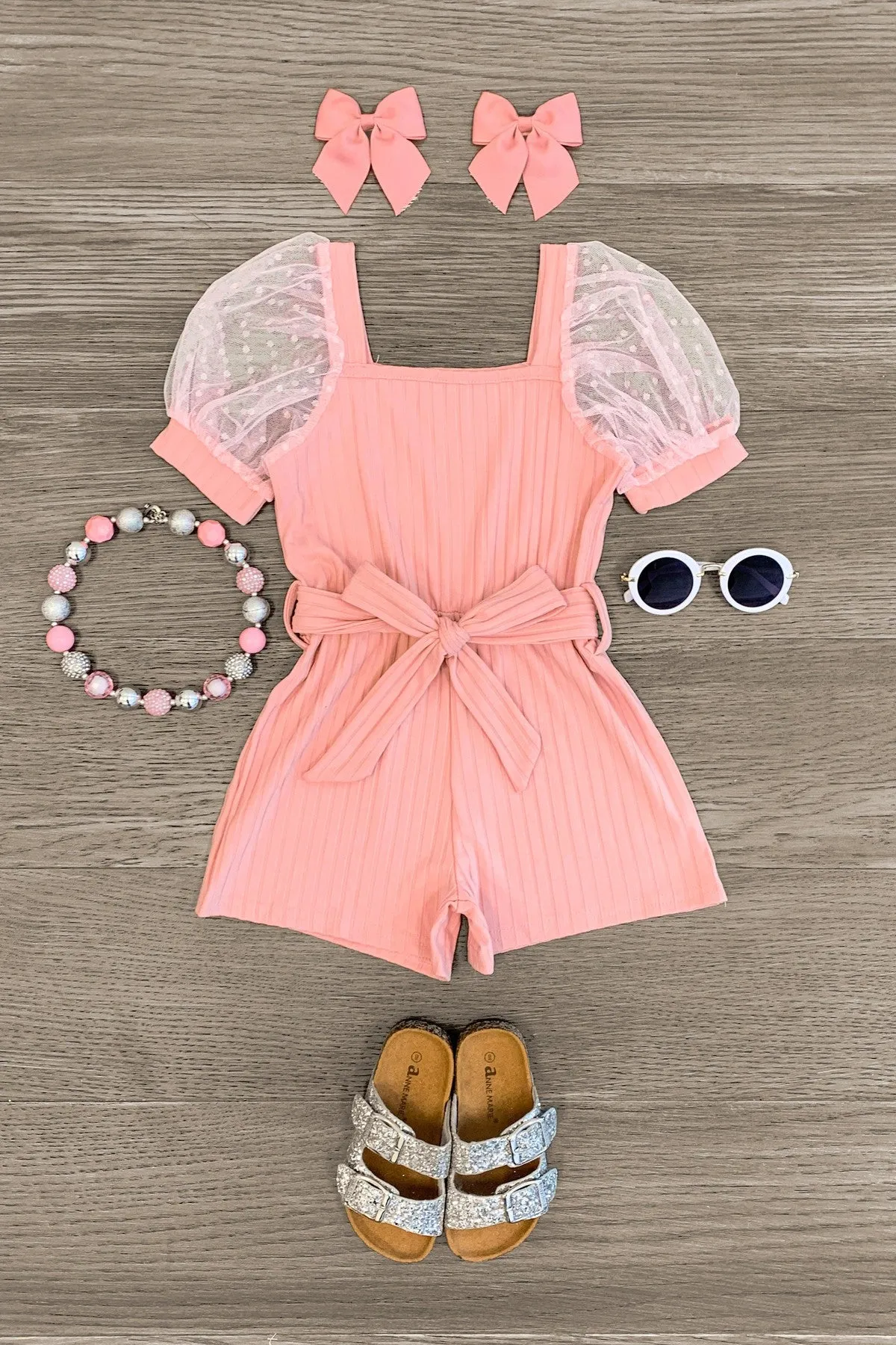 Polka Dot Tulle Puff Sleeve Romper