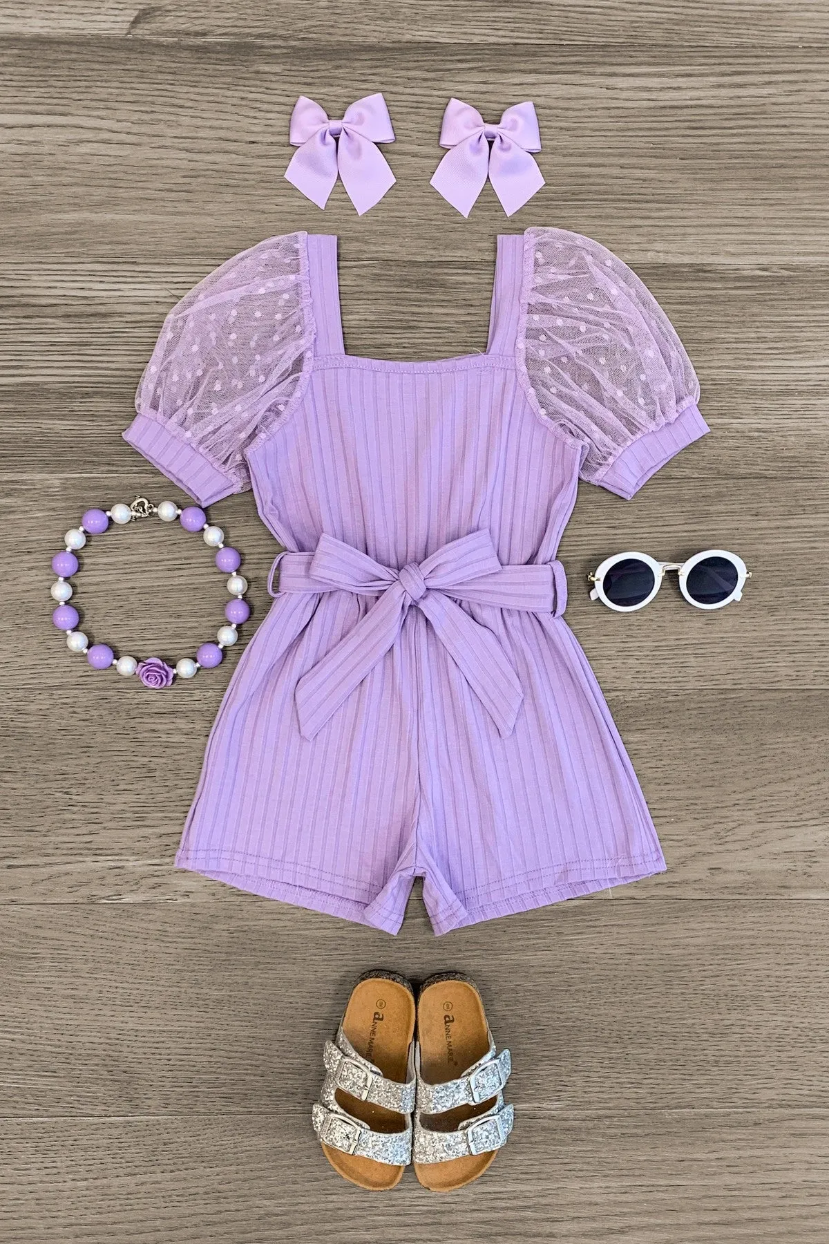 Polka Dot Tulle Puff Sleeve Romper