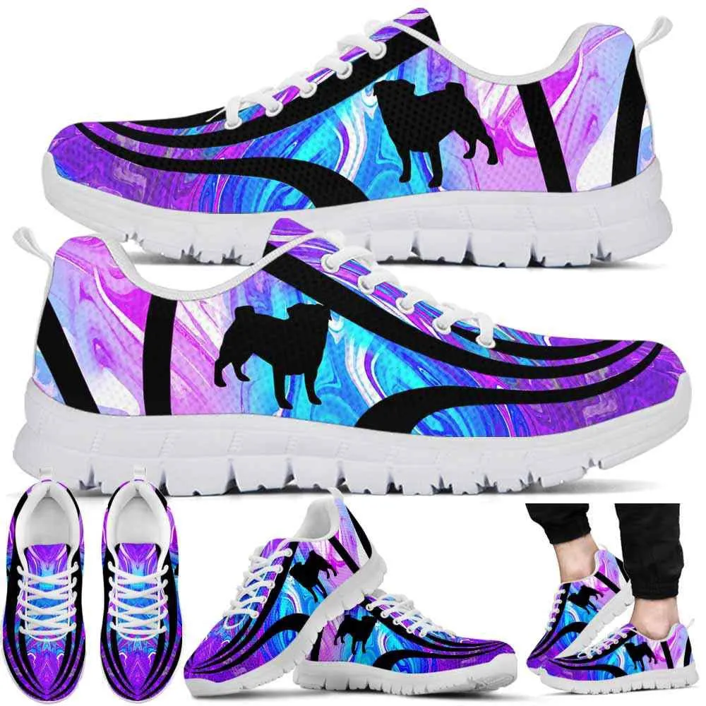 Pug Sneaker, Pug Dog Lovers Blue Purple Wave Sneakers Gym Running Shoes Gift Women Men, Pug Shoes