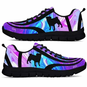 Pug Sneaker, Pug Dog Lovers Blue Purple Wave Sneakers Gym Running Shoes Gift Women Men, Pug Shoes