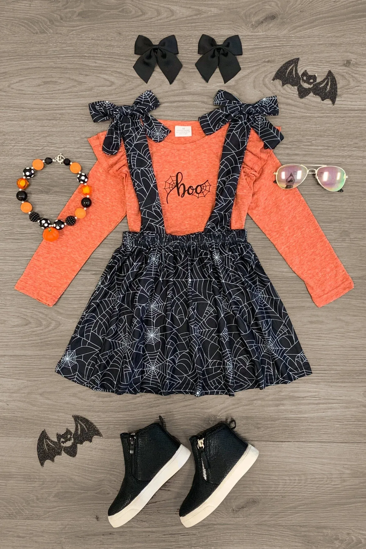 "Boo" Tie Suspender Skirt Set