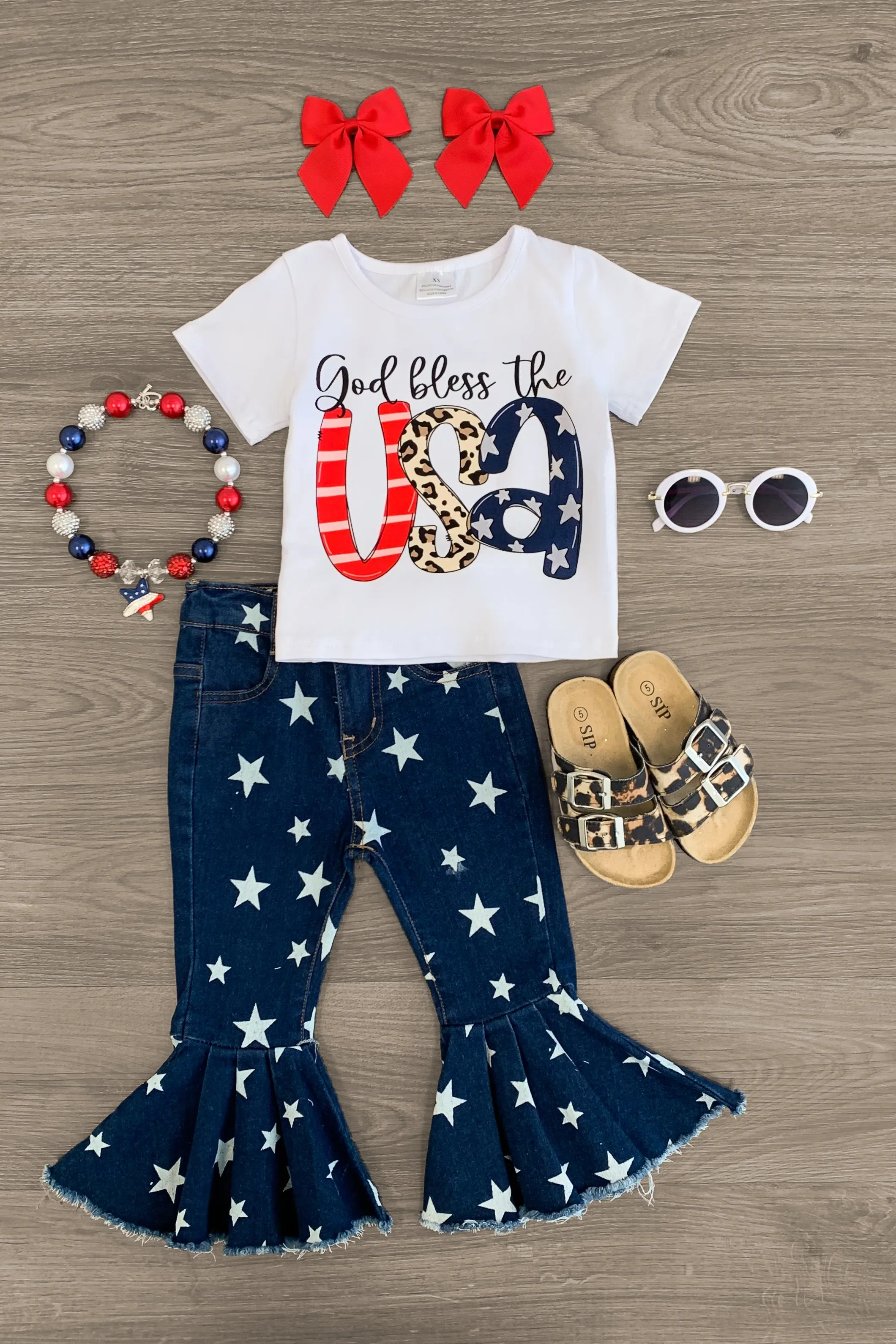 "God Bless The USA" Star Denim Capri Set