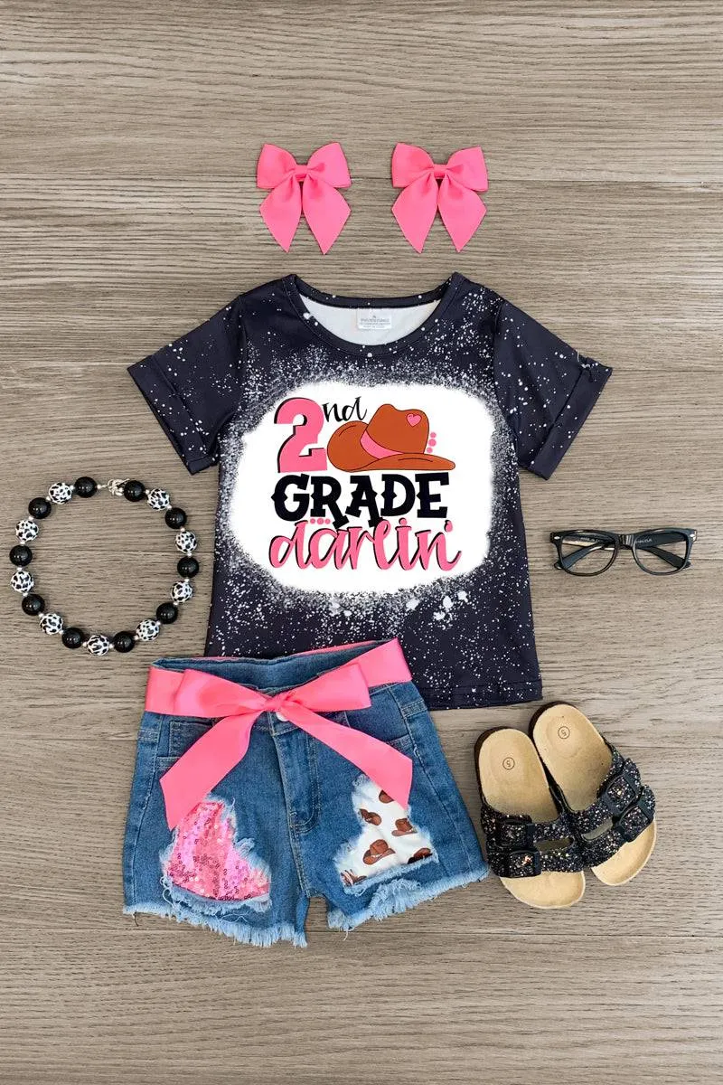 "Pre-K - 5th Grade Darlin'" Denim Short Set