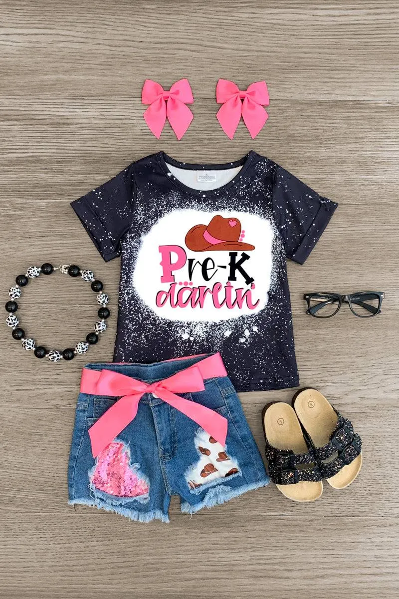 "Pre-K - 5th Grade Darlin'" Denim Short Set