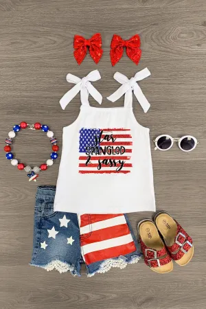 "Star Spangled & Sassy" Patriotic Distressed Short Set