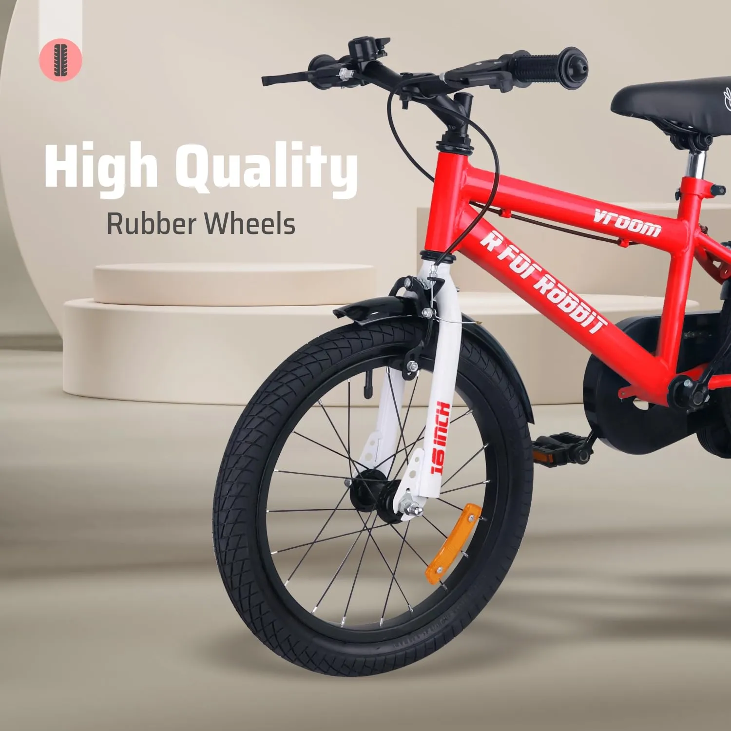 R for Rabbit Vroom Bicycle for Kids Cycle for 4 to 7 Years Boys & Girls 16T Inches | with Training Wheels| 90% Installed (Red)