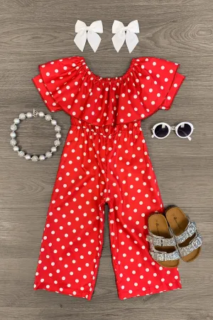 Red Polka Dot Ruffle Jumpsuit