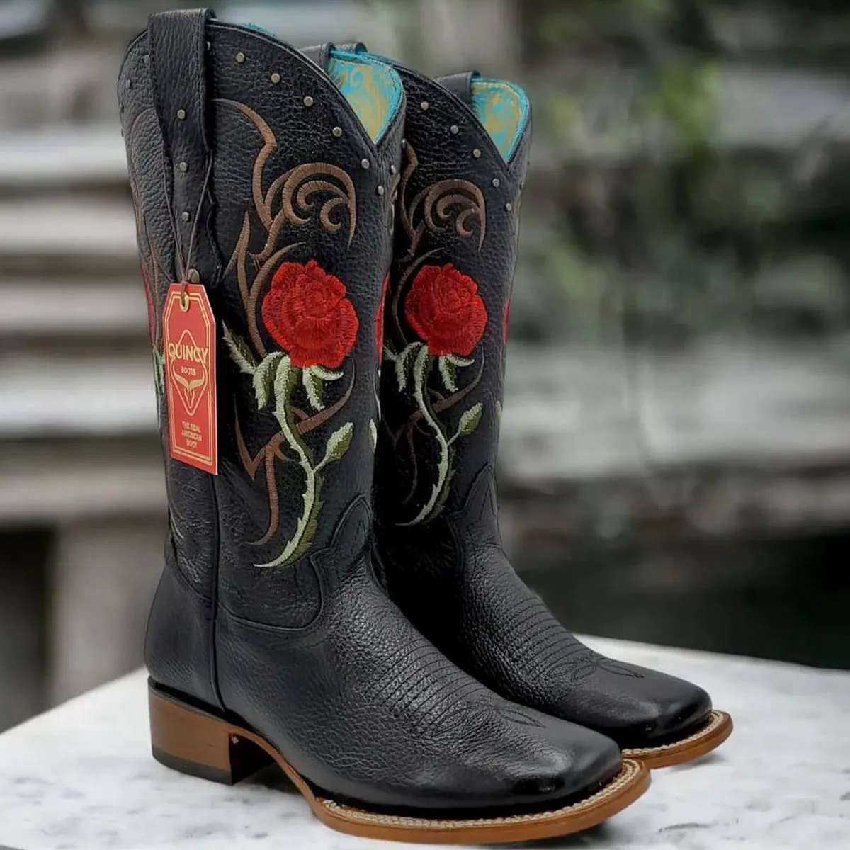 Red Rose Black Cowgirl Boots