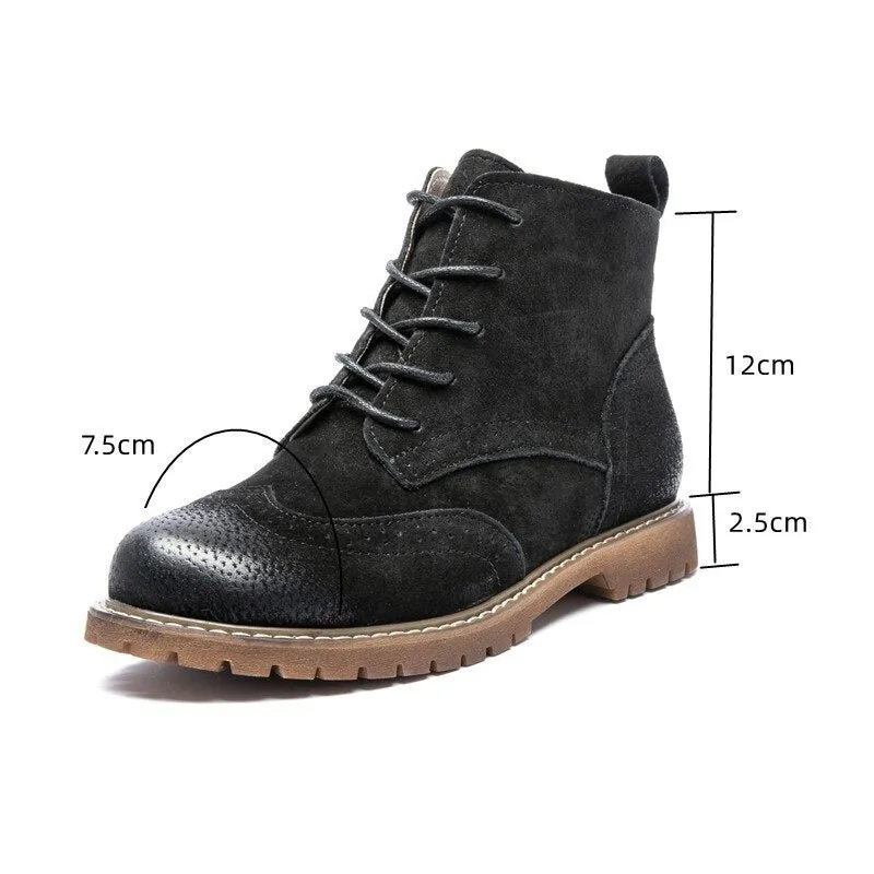 Retro Vibe Suede Leather Lace-up Ankle Boots for Women