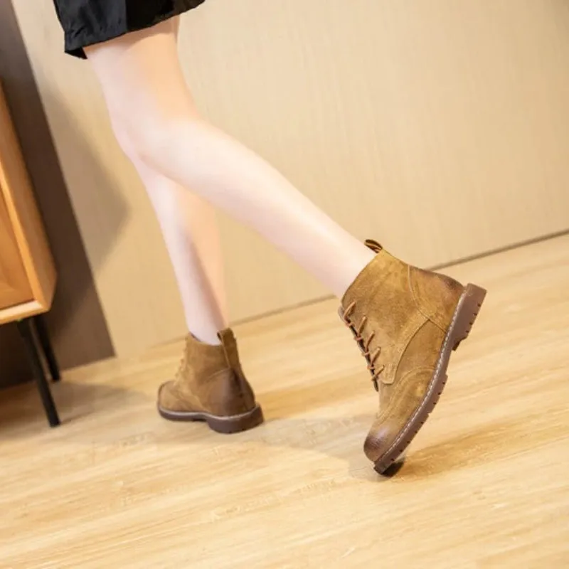 Retro Vibe Suede Leather Lace-up Ankle Boots for Women