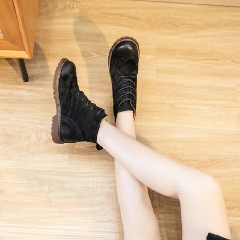 Retro Vibe Suede Leather Lace-up Ankle Boots for Women