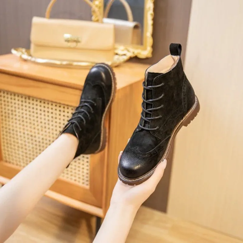 Retro Vibe Suede Leather Lace-up Ankle Boots for Women