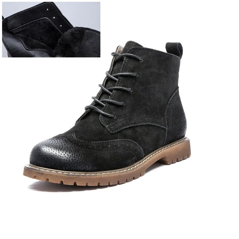 Retro Vibe Suede Leather Lace-up Ankle Boots for Women