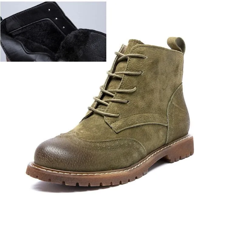 Retro Vibe Suede Leather Lace-up Ankle Boots for Women