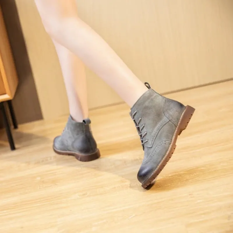 Retro Vibe Suede Leather Lace-up Ankle Boots for Women