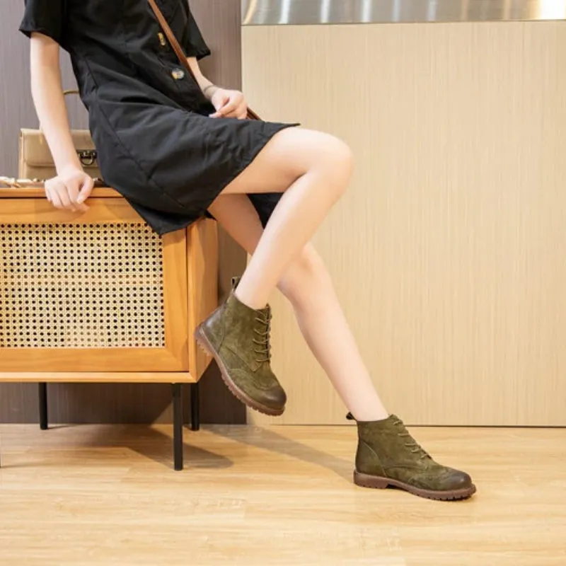 Retro Vibe Suede Leather Lace-up Ankle Boots for Women