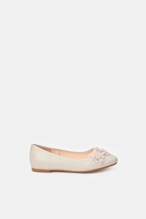 Senior Girls Beige Floral Ballerina