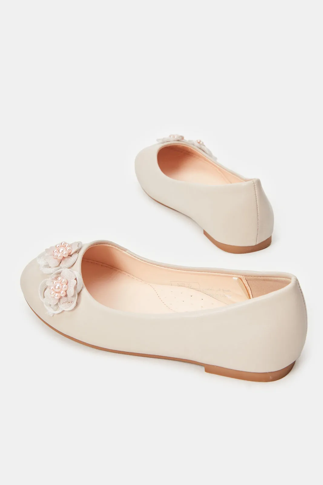 Senior Girls Beige Floral Ballerina