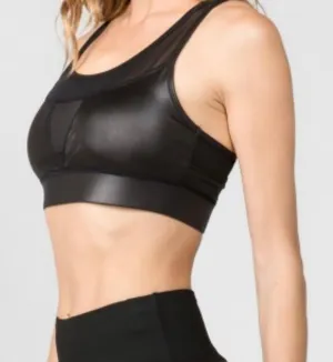 Sports Bra Featuring Stretchy Faux Leather With a Mesh Inset