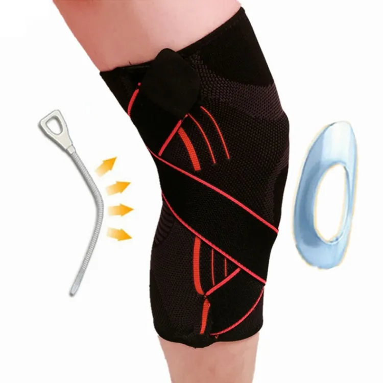 Sports High Elastic Shockproof Non-slip Silicone Knee Support Guards with Pressure Strip Size: XL